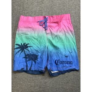 Corona Mens Shorts Blue‎ Green Elastic Board Corona Sunset Swim Short Surf Large